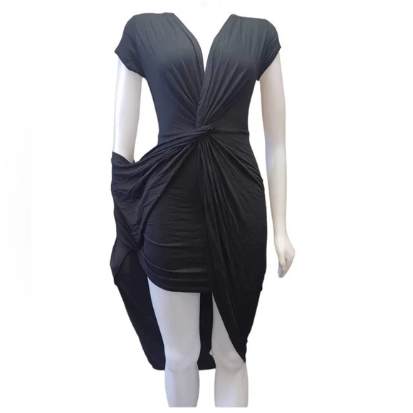 Roller Coaster Black  Stretchy Twist Front Short Sleeve Maxi Dress Size Small - Picture 3 of 6